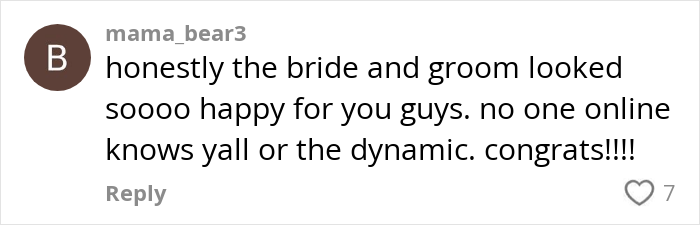 Comment discussing a proposal at someone else's wedding, expressing congratulations and happiness.
