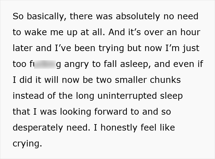 Text expressing a mom&rsquo;s frustration over disrupted sleep, yearning for uninterrupted rest despite feeling angry.