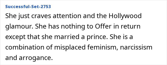 Comment criticizing Meghan Markle's show, describing it as seeking attention and questioning her motives. Comment criticizing Meghan Markle's show, describing it as seeking attention and questioning her motives.