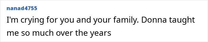 Comment expressing sympathy for a YouTuber's passing, reflecting on her positive impact.