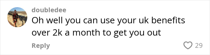 Comment referencing UK benefits in response to viral "Mom On The Run" story about imprisonment in Thailand.