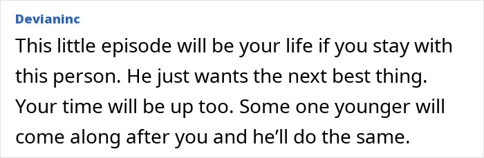 Text comment about a fianc&eacute; still married, warning about future relationship issues.