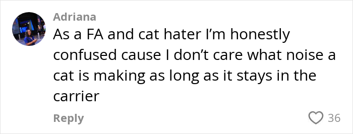 Comment from flight attendant about cats staying in carriers on planes. Comment from flight attendant about cats staying in carriers on planes.