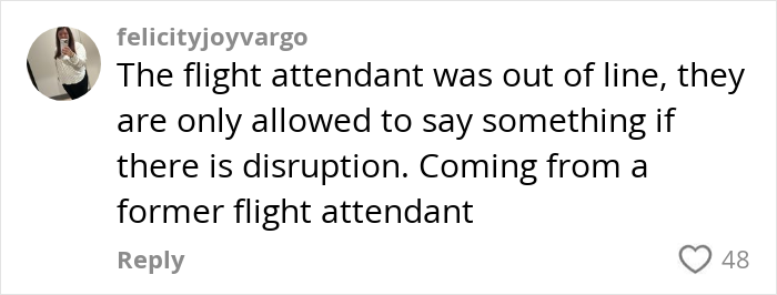 Comment discussing flight attendant's conduct from a former attendant's perspective. Comment discussing flight attendant's conduct from a former attendant's perspective.