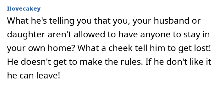 Text screenshot about a couple upset over their friend inviting someone to live in their spare room without permission.