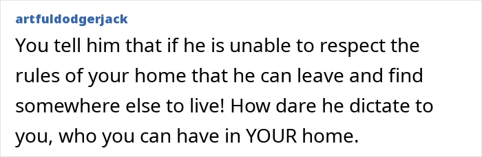 Text exchange about house rules and guest boundaries in a shared home.
