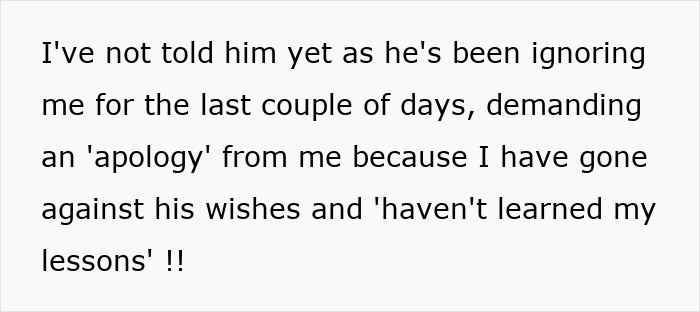 Text about a couple's friend demanding an apology, discussing room use conflict and ignored communication.