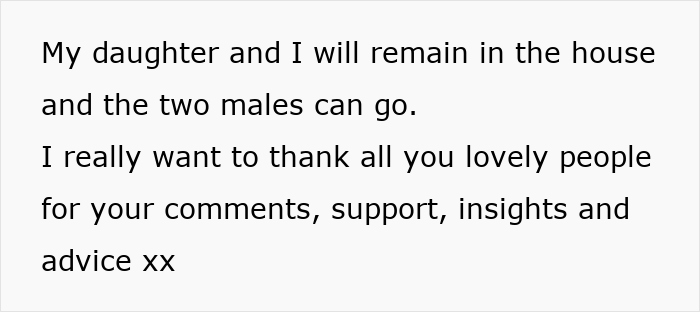 Text message about staying in the house, gratitude for support regarding a spare room issue.