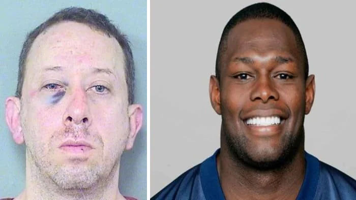 Two men side by side; one with a black eye and the other smiling. Florida man theme.