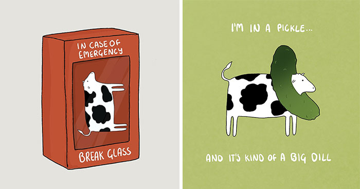29 Relatable, Silly, And A Little Unhinged Illustrations Of Cows, Created By This Artist