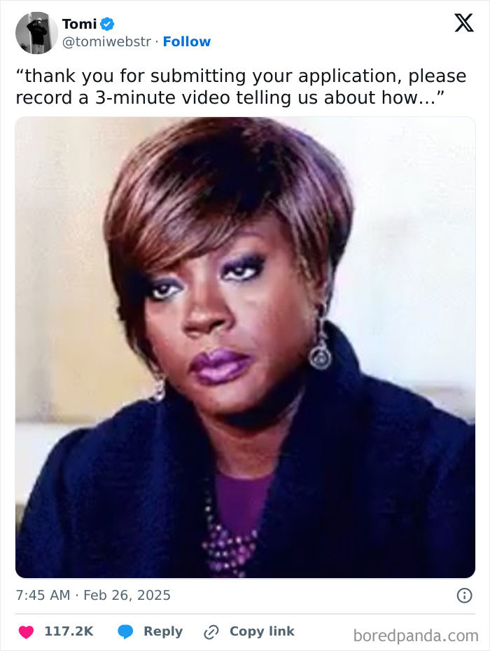 Woman with short hair rolling eyes at job application tweet, highlighting hilarious work tweets.