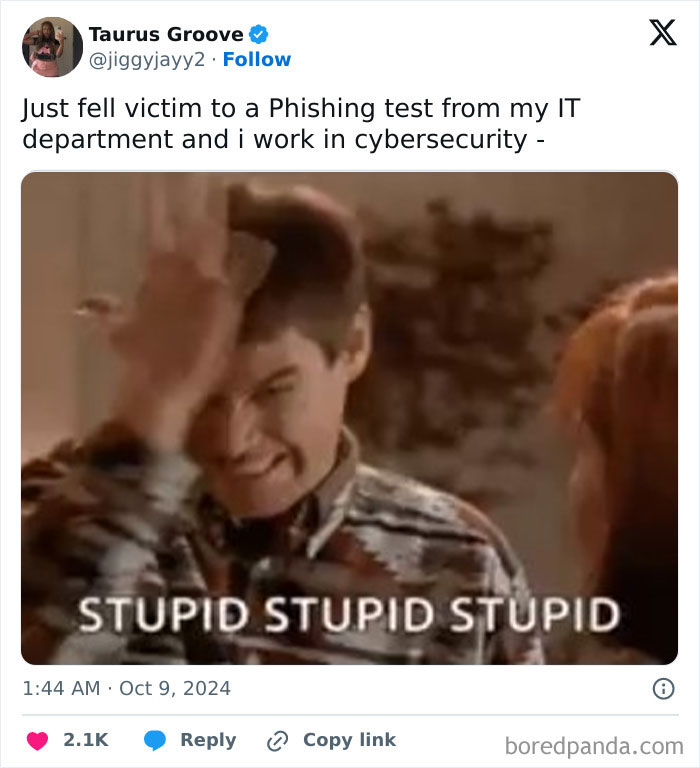 Man facepalming in a funny work tweet moment, captioned "Stupid Stupid Stupid," showing workplace humor.