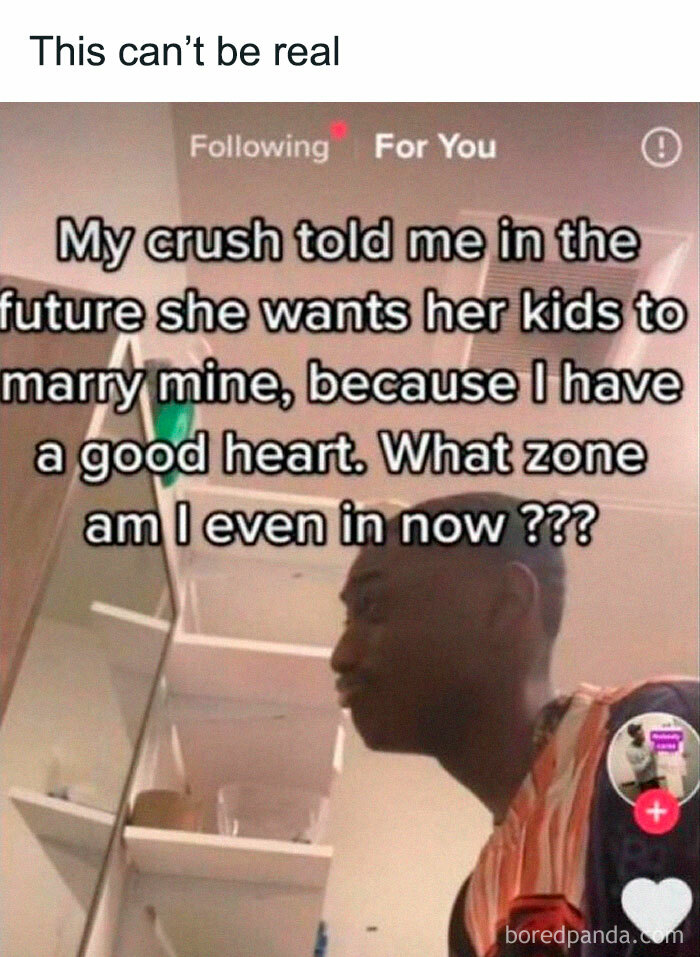 Man looking at text overlayed about a crush's future kids, shared on "Conxfession" IG, humorous tweet moment.