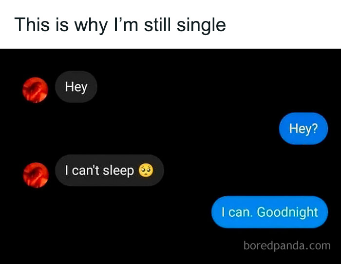 'Sadcastic' meme of a chat exchange where one person mentions not being able to sleep, the other responds with indifference.