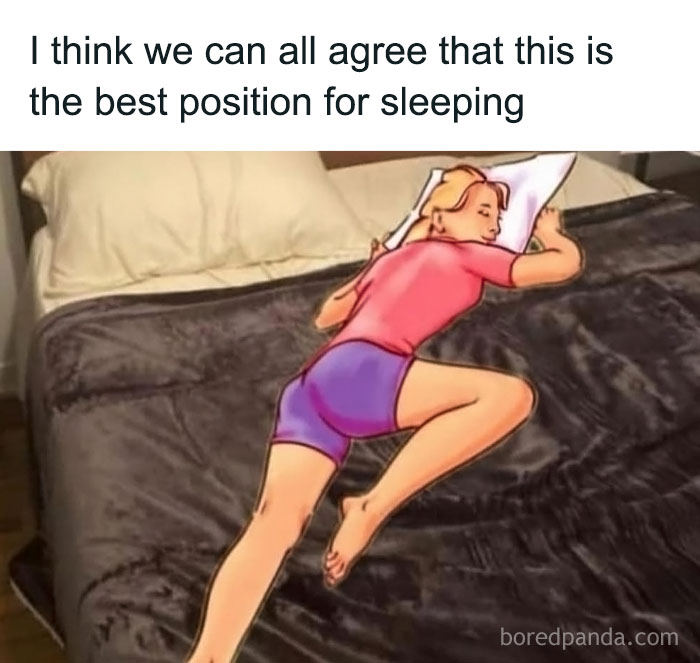 Illustrated person in a funny sleeping pose, embodying a sadcastic meme.