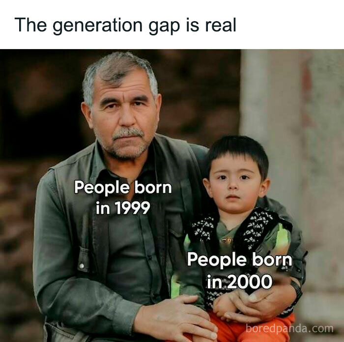 Older man and child labeled with birth years, showing generation gap in a sadcastic meme.