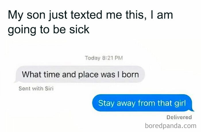 Text conversation with sarcastic response about birthplace.