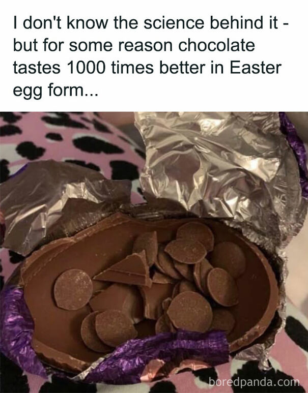 Chocolate Easter egg humor with foil wrapping, showcasing Scottish wit.