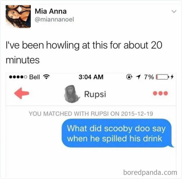 A funny text message that highlights the Scots' sense of humor with a Scooby-Doo joke, shared by Mia Anna.