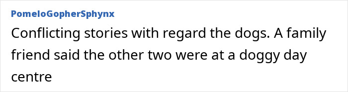 Conflicting stories about Gene Hackman's dog Zinna's passing; family friend mentions other two dogs at a doggy day center.
