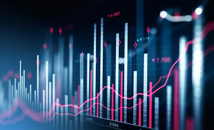 Bar and line graph displaying economic data trends, with vibrant colors highlighting key fluctuations in news stories.