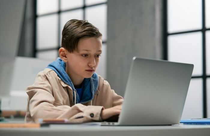 Young person focused on a laptop in an office setting, related to winning an eating competition for easy money.