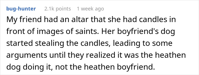 Text post about a girlfriend's altar candles being mistaken for a boyfriend's actions.