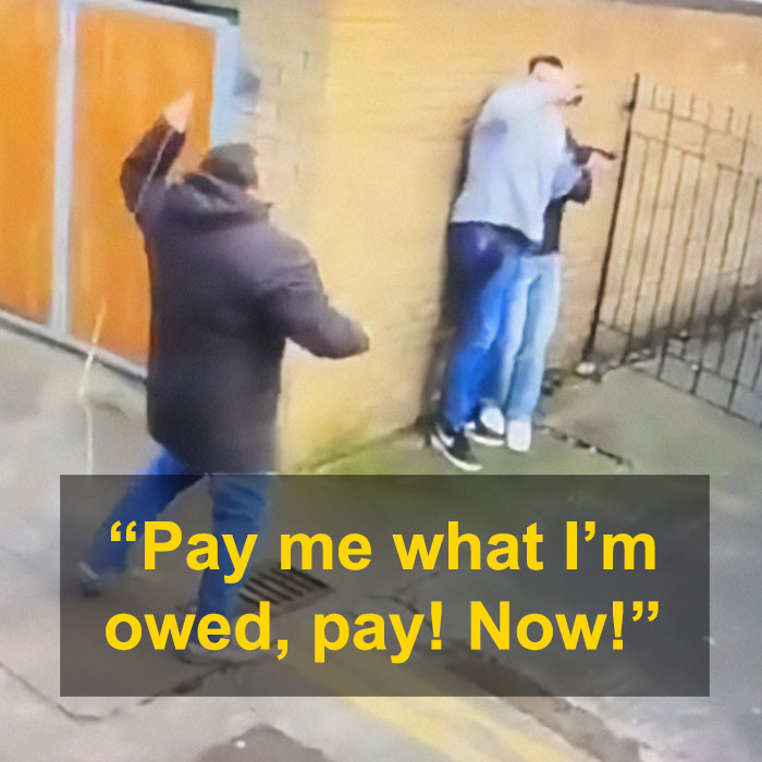 Irish horse carriage driver confronts tourists over fare dispute, holding a whip.