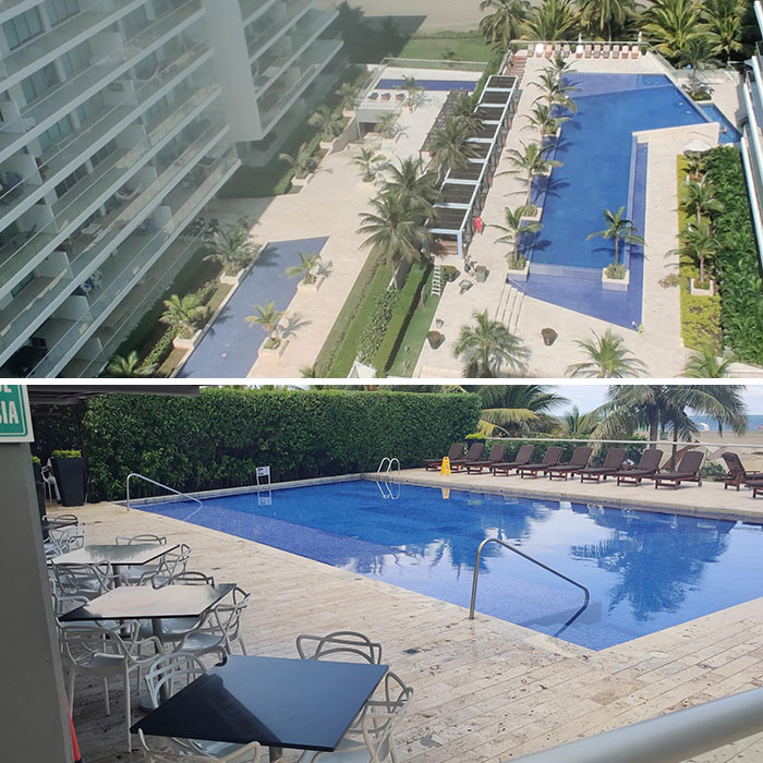 Comparison of Airbnb expectations shows a large luxury pool versus a smaller, regular pool.