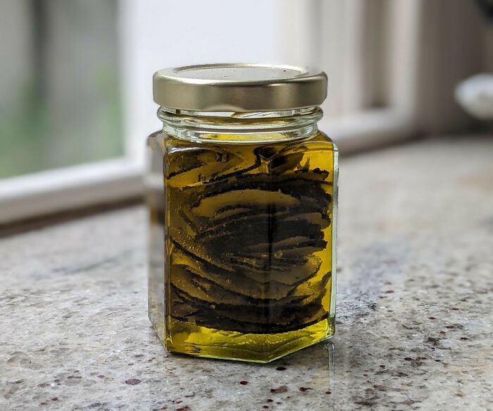 A jar of anchovies in oil on a kitchen counter, a food some netizens find unappealing yet enjoyed globally.