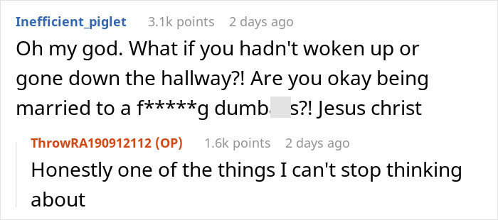 Text exchange about the husband's prank that almost costs wife's life, showcasing concern and disbelief.