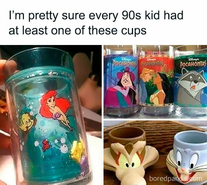 90s nostalgia cups featuring Ariel, Pocahontas, and Looney Tunes characters evoke throwback memories.
