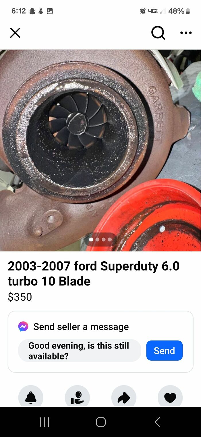 Turbocharger for a Ford Superduty listed on Facebook Marketplace.