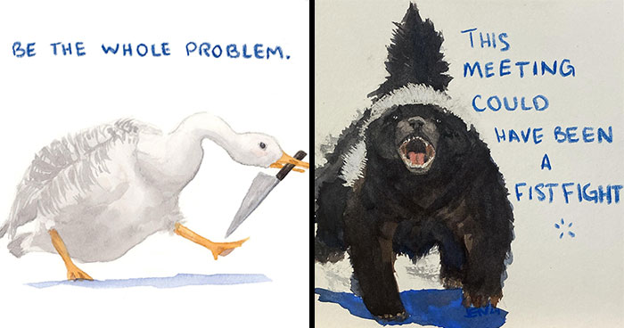 27 Hilarious Watercolor Paintings Of Sassy Animals With Pop Culture References, By This Artist
