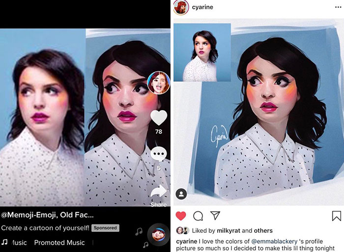 Illustration of a woman with contrasting styles, highlighting a clever scam.