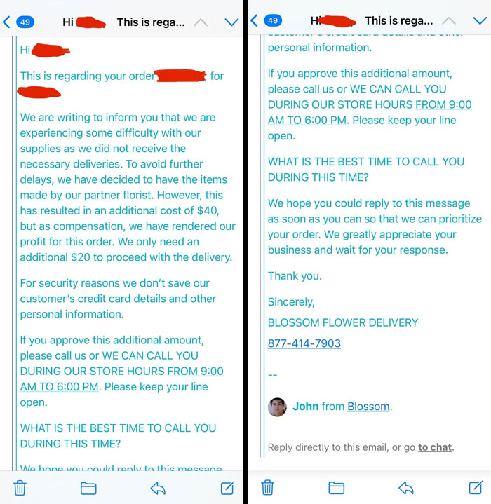 Email screenshot showing a delivery scam demanding extra payment.