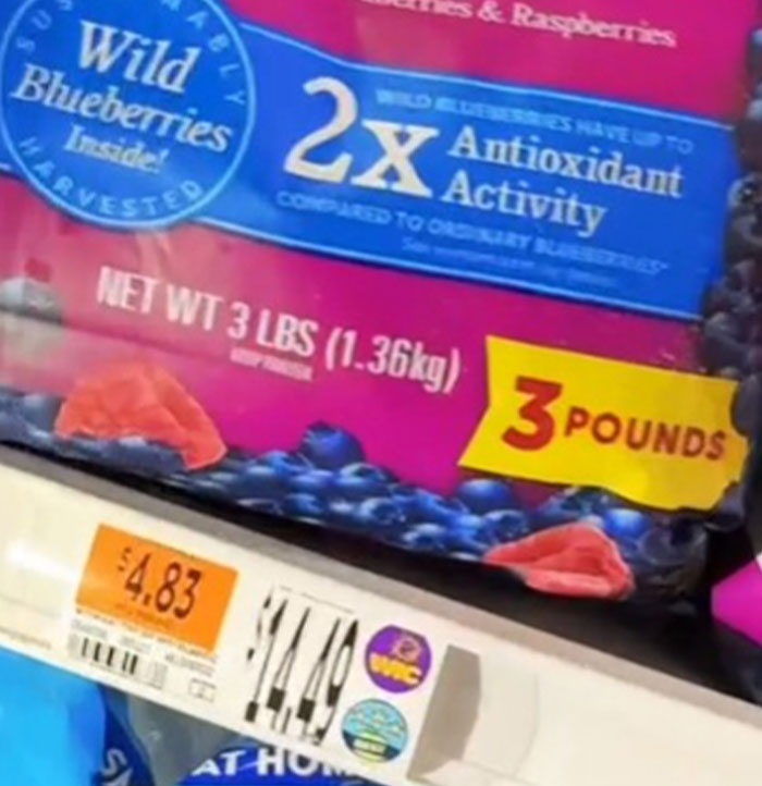 Grocery prices in the US: 3 lbs of wild blueberries priced at $14.49, sparking controversy.