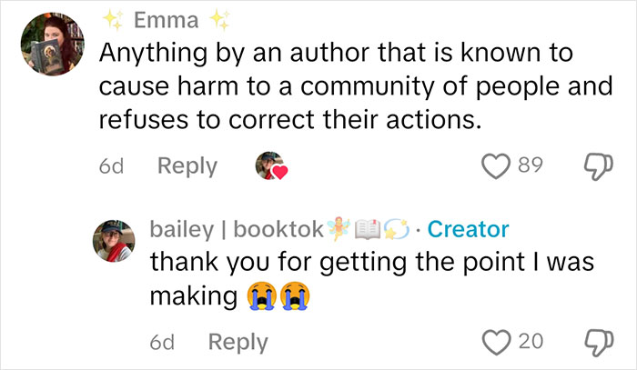 Social media comments discussing judgment based on book ownership.