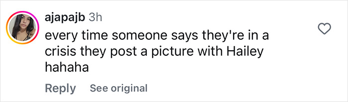 Comment about Justin Bieber and Hailey at Disneyland amid emotional post.