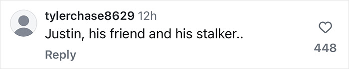 Comment on social media about Justin Bieber's Disneyland visit with Hailey, mentioning a stalker.