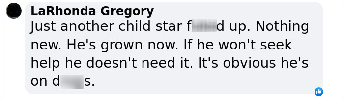 Screenshot of a comment concerned about Justin Bieber's behavior and need for help.