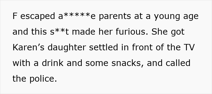 Text about a conflict between a woman and her neighbor over childcare while she goes for a manicure.