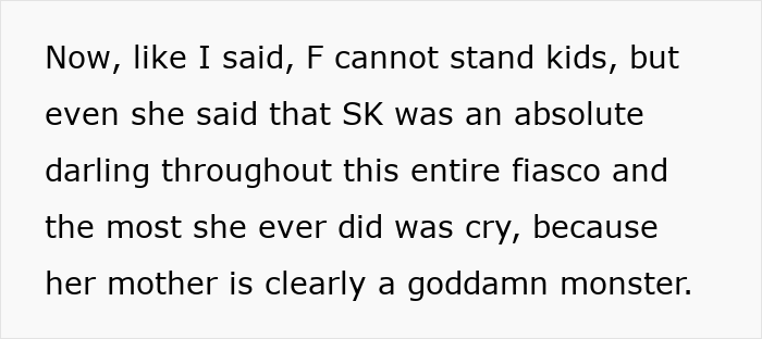 Text describing a neighbor's reaction to a child's behavior during a conflict with an argumentative parent.