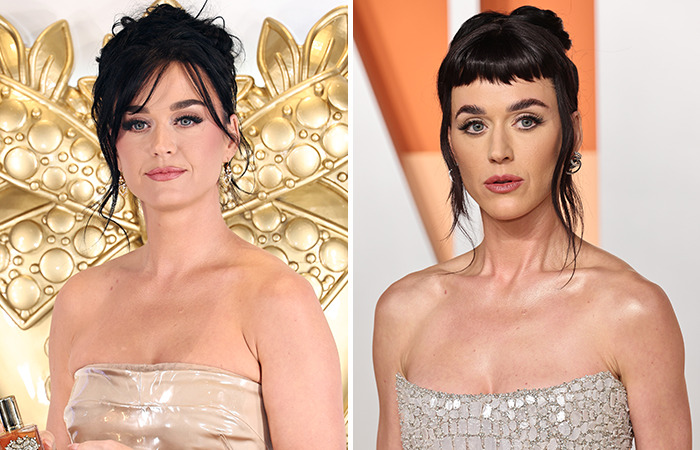 Woman in a strapless dress, showcasing weight loss transformation at two events.