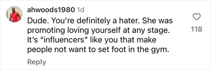 Comment criticizing a personal trainer's view on celebrating obesity and promoting self-love at any size.