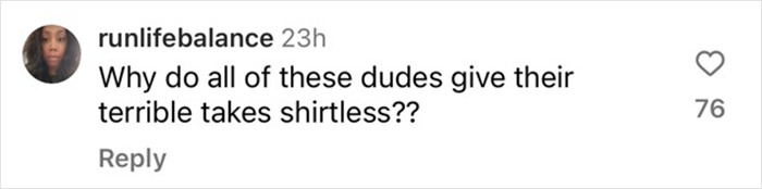 A comment questioning shirtless opinions related to obesity promotion and weight loss debates.
