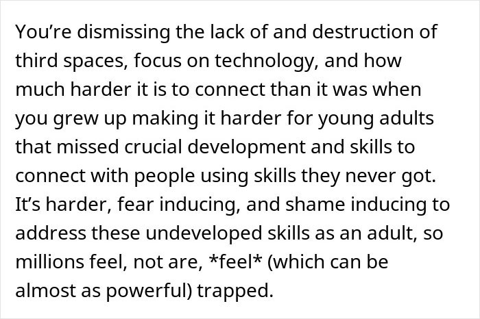 Text discussing male loneliness epidemic, highlighting challenges in social connection due to technology and lack of third spaces.