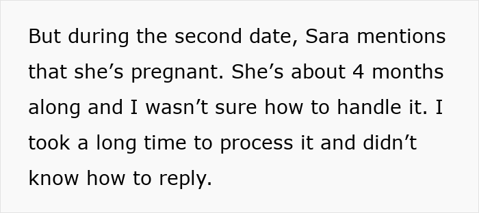 Text discussing dating and learning about pregnancy news.