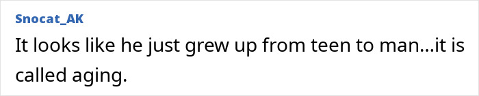 Comment highlighting transformation results, emphasizing the natural process of aging.