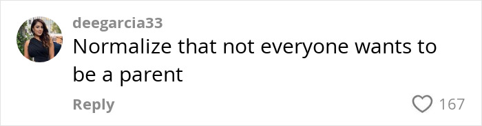 Comment on child-free lifestyle choice, highlighting diverse life paths.
